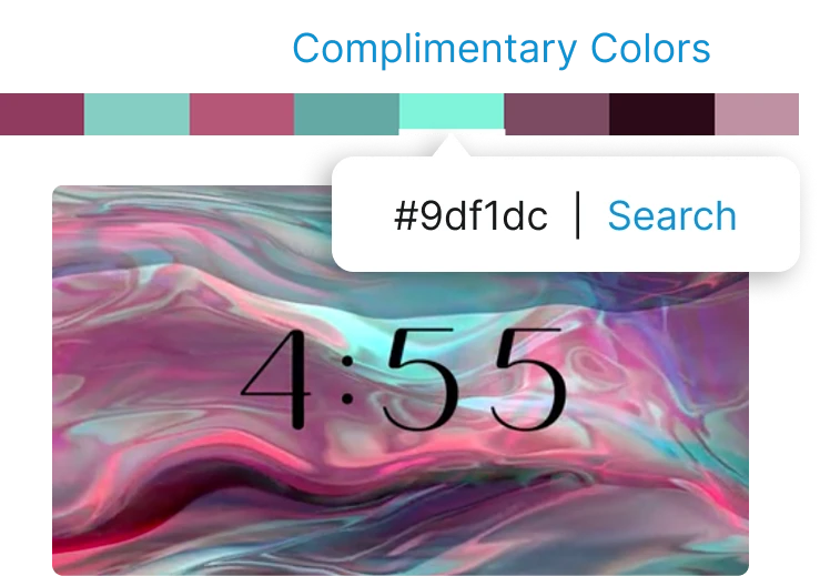 Color Palette UI showing complementary colors applied to a slide