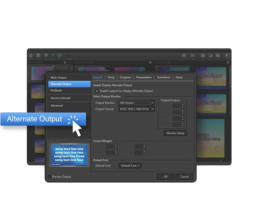 Location of Alternate Output option in EasyWorship settings